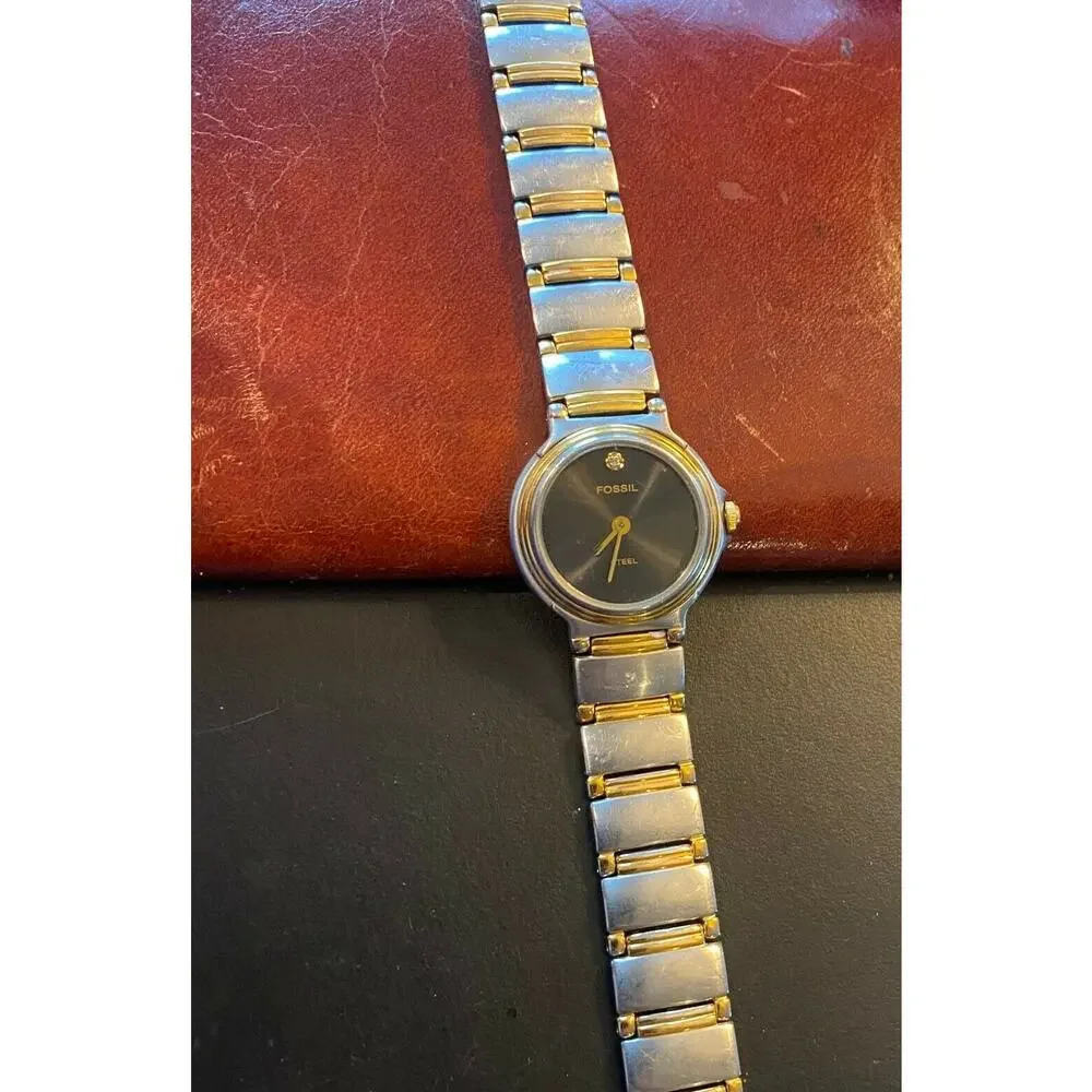 Women's 25mm Two Tone Fossil Steel Watch FS2698, WR 50M, All Stainless